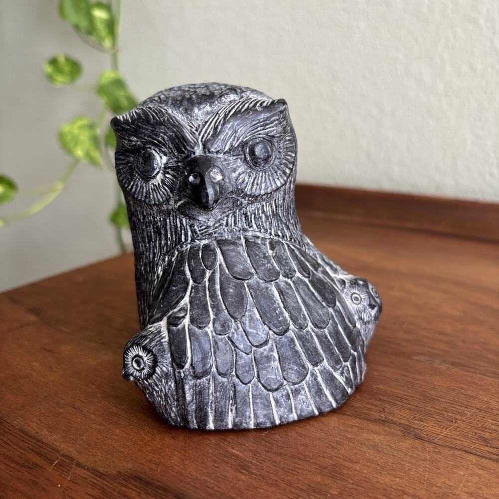 Vintage Carved Stone Owls By The Wolf Sculptures Canada Handmade Figurine